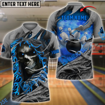 BlueJose Bowling Fire Skull Customized Name, Team Name 3D Shirt (4 Colors)