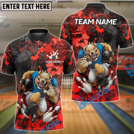 BlueJose Bowling Savage Dog Splatter Customized Name, Team Name 3D Shirt (4 Colors)