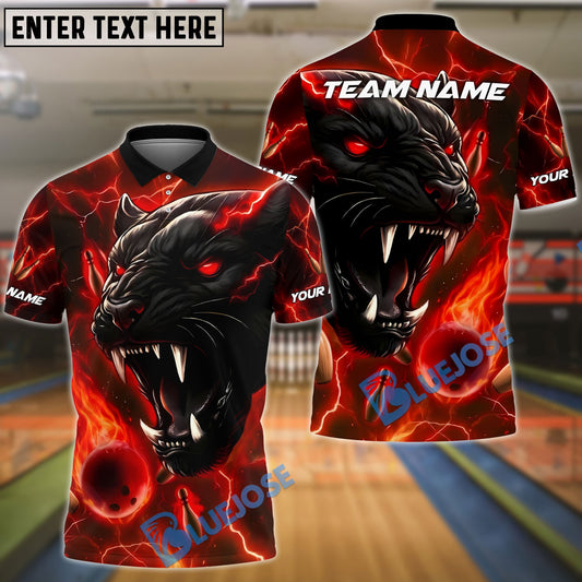 BlueJose Bowling And Pins Thunder Black Panther Customized Name, Team Name 3D Shirt (4 Colors)