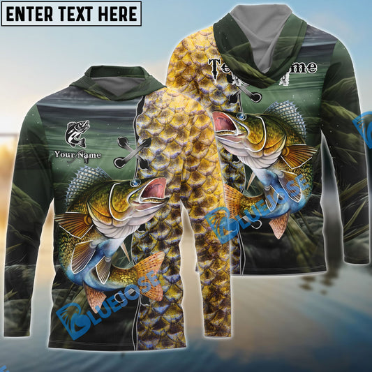 Bluejose Walleye Fishing Water Skin Pattern Custom Name & Team Name 3D Shirts