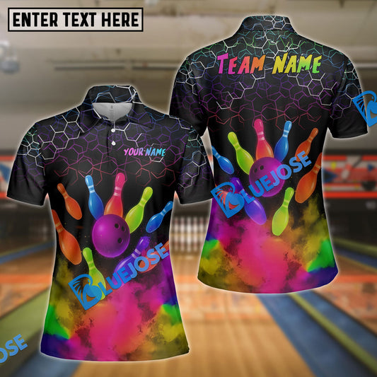 BlueJose Bowling And Pins Colorful Smoke Customized Name, Team Name 3D Shirt