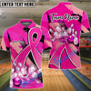 BlueJose Bowling And Pins Pink Ribbons Breast Cancer Personalized Name 3D Shirts