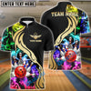 BlueJose Bowling And Pins Black Multicolor Golden Smoke Pattern Personalized Name, Team Name Unisex Shirt