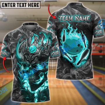 BlueJose Bowling And Pins Fire Skull Group King Smoke Personalized Name, Team Name 3D Shirt (4 Colors)