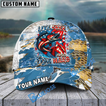BlueJose Walleye Live Free Fish Hard Design Personalized Cap