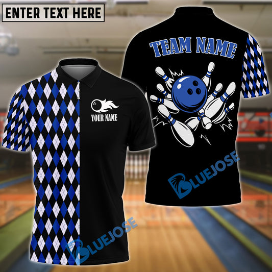 BlueJose Bowling Argyle Strikes Customized Name, Team Name 3D Shirt (4 Colors)