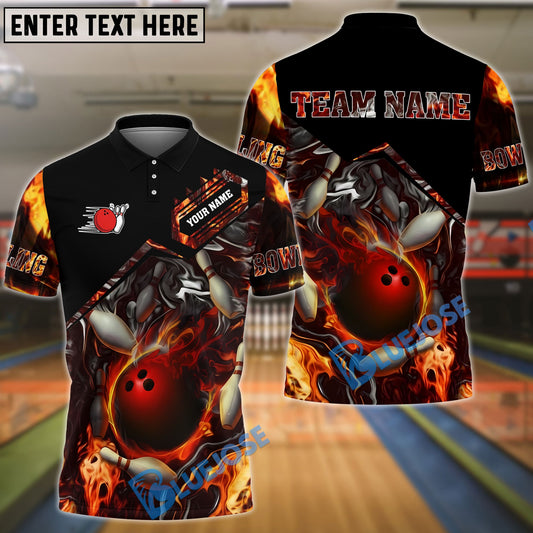 BlueJose Bowling And Pins Flaming Magma Customized Name, Team Name 3D Shirt (4 Colors)
