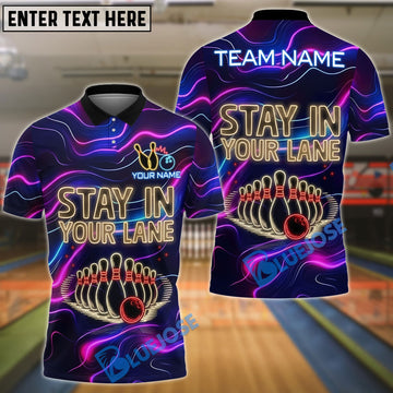 BlueJose Bowling Neon Stay In Your Lane Personalized Name, Team Name 3D Shirt