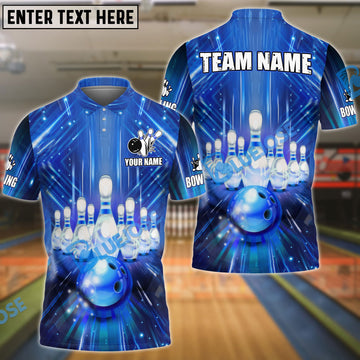 BlueJose Bowling And Pins Premium Lightning Customized Name 3D Shirt (4 Colors)