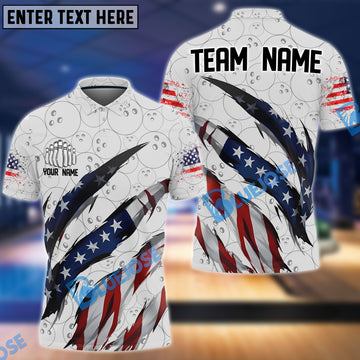 BlueJose Bowling US Flag Ball Pattern Customized Name, Team Name 3D Shirt