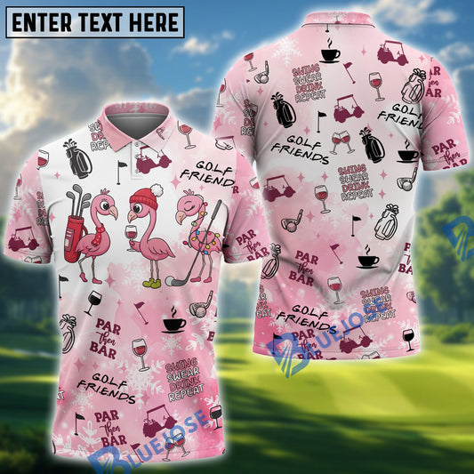 BlueJose Golf Friends Par Then Bar Flamingo Christmas Golf Shirt, Golf Tops For Men, Pink Golf Polo, Golf Gift For Men