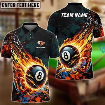 BlueJose Billiards Ball 8 Fireball Magic Personalized Name Shirt (4 Colors)