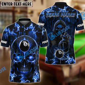 BlueJose Billiards Ball 8 Skull Thunder Personalized Name, Team Name Unisex Shirt (6 Colors)