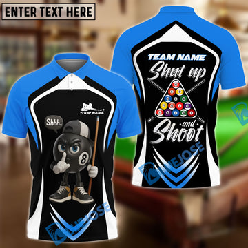 BlueJose Billiards 8-Ball Pool Shut Up and Shoot Ver Triangle Rack Personalized Name, Team Name Unisex Shirt (4 Colors)