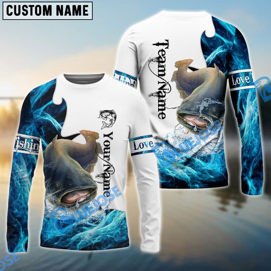 BlueJose Customize Name Catfish Fishing Water & White 3D Shirts