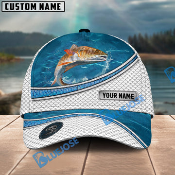 BlueJose Red Fish Fishing Blue Water Pattern Personalized Cap