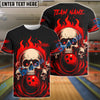 BlueJose Bowling And Pins Flame Skull Team Design 2 Customized Name, Team Name 3D Shirt (4 Colors)