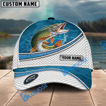 BlueJose Pike Fishing Blue Water Pattern Personalized Cap
