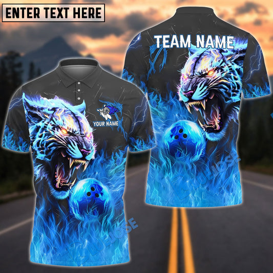 BlueJose Bowling And Pins Flame Tiger King Customized Name, Team Name 3D Shirt (4 Colors)