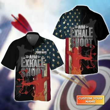 BlueJose Archery Aim Exhale Shoot Personalized Name 3D Hawaiian Shirt