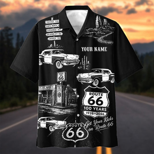 Bluejose Personalized Route 66 100 Years Classic Car Hawaiian Shirt