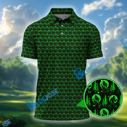 BlueJose Bigfoot Golf Pattern Shirt, Funny Sasquatch Golf Polos, Golf Gift for Men, Crazy Golf Shirts For Golfers