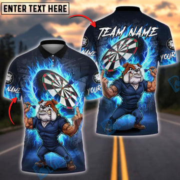 BlueJose Darts Bulldog Fire Flame Customized Name, Team Name 3D Shirt (4 Colors)