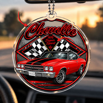 Bluejose Personalized Car Chevelle SS 1970 Super Sport Car Hanging Ornament – Checkered Flag Acrylic Charm