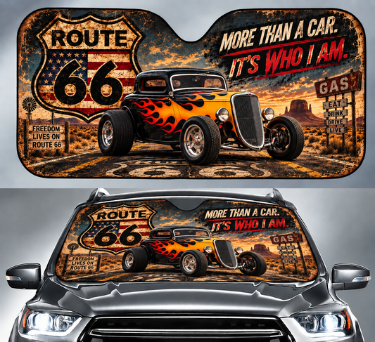 BlueJose Personalized Car Route 66 Hot Rod Car Windshield Sun Shade – 'More Than a Car, It's Who I Am