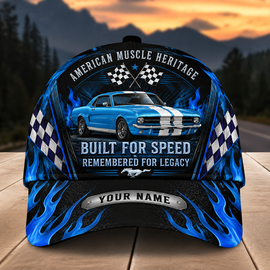 BlueJose Personalized Car "American Muscle Heritage" Flames Mustang Cap