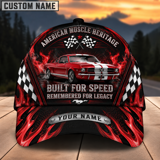 BlueJose Personalized Car "American Muscle Heritage" Flames Mustang Cap