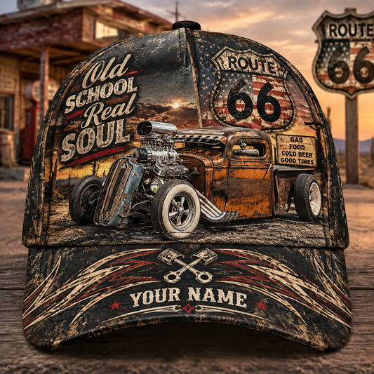 BlueJose Old School Real Soul Custom Name Cap – Route 66 Rat Rod Vintage Baseball Hat