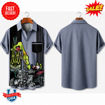 BlueJose RatFink Hawaiian Shirt - Classic 60s Lowbrow Monster, Flames, Speed and Attitude