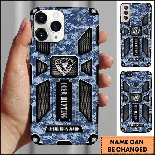 BlueJose Hunting Phonecase Blue Digital Camo Tactical Deer Emblem Armor Design Personalized Name 3D Phone Case
