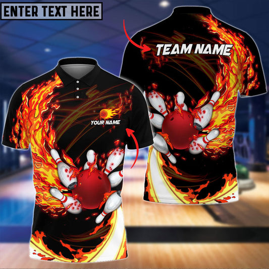 BlueJose Fire Bowling And Pins Multicolor Option Customized Name 3D Shirt (4 Colors), Personalized Shirts For Bowling Players