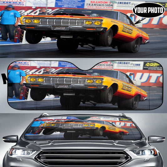 BlueJose Custom Drag Racing Windshield Sun Shade V1 - Foldable UV Protector for Car Enthusiasts