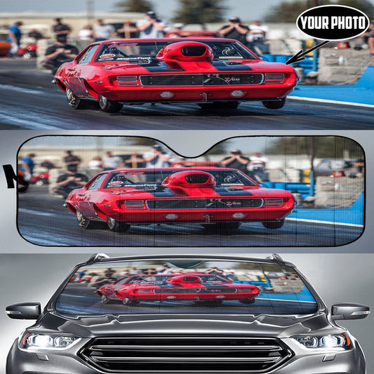 BlueJose Custom Drag Racing Windshield Sun Shade - Foldable UV Protector for Car Enthusiasts