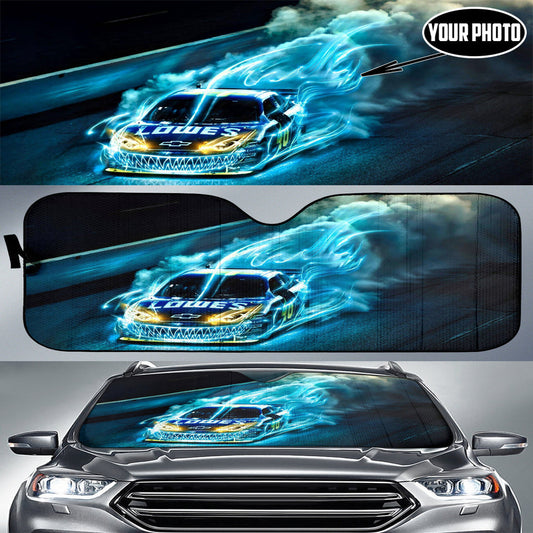 BlueJose Custom Drag Racing Windshield Sun Shade V2 - Foldable UV Protector for Car Enthusiasts