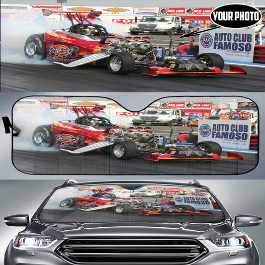 BlueJose Custom Dragster Windshield Sun Shade - Foldable UV Protector for Car Enthusiasts