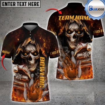 BlueJose Bowling And Pins Flame Ring Reaper Customized Name 3D Shirt (4 Colors)