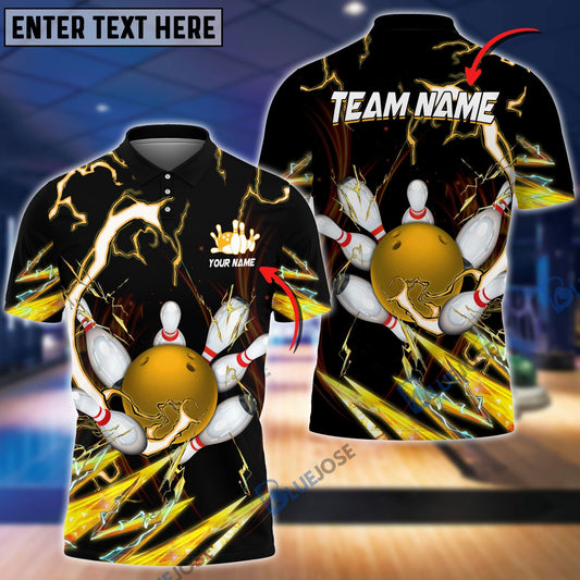 BlueJose Bowling and Pins Colorful Thunder Power Personalized Name Team Name 3D Shirt (5 Colors), Personalized Shirts For Bowling Players