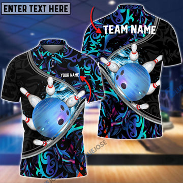 BlueJose Tattoo Color Bowling and Pins Personalized Name, Team Name 3D Shirt