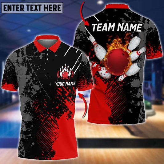 BlueJose Personalized Name Paint Fire Bowling And Pins Multicolor 3D Shirt (4 Colors), Personalized Shirts For Bowling Players