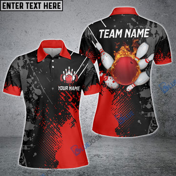BlueJose Personalized Name Paint Fire Bowling And Pins Multicolor 3D Women Shirt