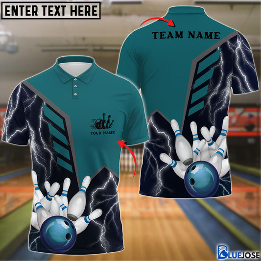 BlueJose Bowling And Pins Thunder Customized Name, Team Name 3D Shirt, Personalized Shirts For Bowling Players