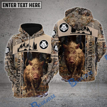 BlueJose Boar Hunting Leather Brown Camo Pattern Custom Name Shirt 3D All Over Printed Clothes