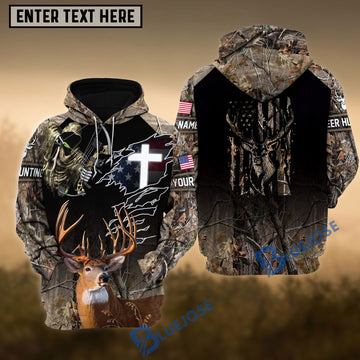 BlueJose Brown Deer Hunting USA Flag Cross With Reaper Bow Custom Name Shirt 3D All Over Printed Clothes