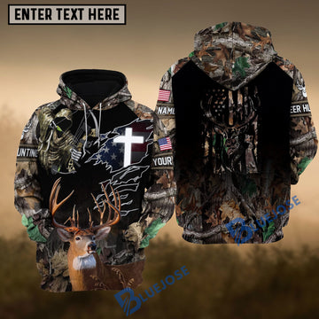 BlueJose Grass Brown Deer Hunting USA Flag Cross With Reaper Bow Custom Name Shirt 3D All Over Printed Clothes