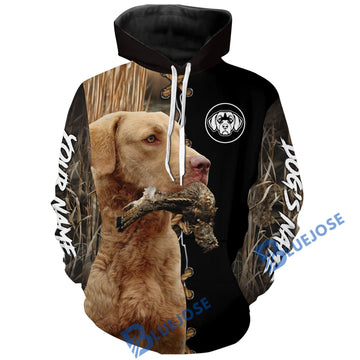 BlueJose Chesapeake bay Retriever Hunting Dog Custom Name Hoodie Shirt for Hunter | Grouse
