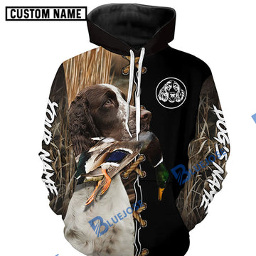 BlueJose English Springer Spaniel Hunting Dog Custom Name Hoodie Shirt for Hunter | Duck